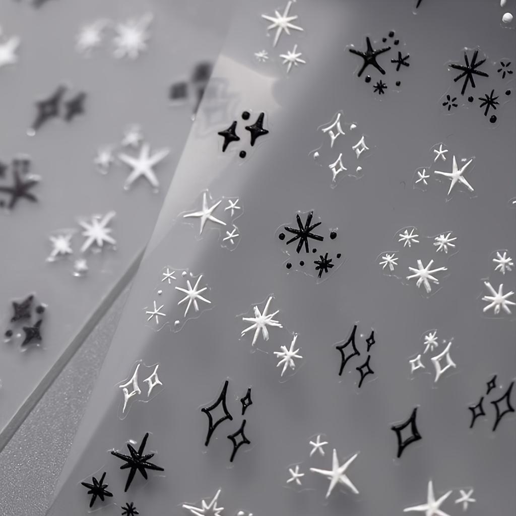 1pc 3D Embossed Nail Sticker, Creative Decals Stars Sea of Black and White Hollow Cartoon Embossed Nail Decoration Stickers Self-adhesive