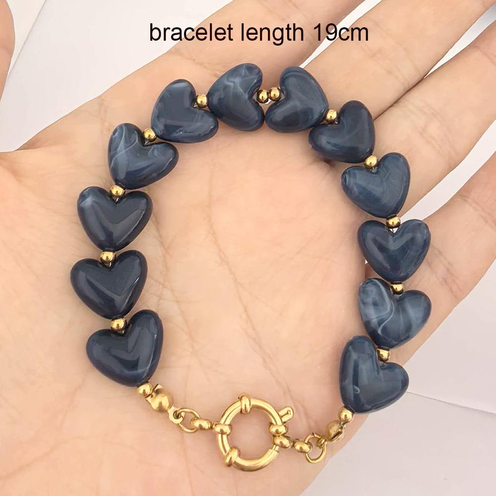 Heart Resin Necklace Women Choker Stainless Steel PVD Beads Sailor Clasp Waterproof Love Bracelet Diy Pendant Gold Vintage