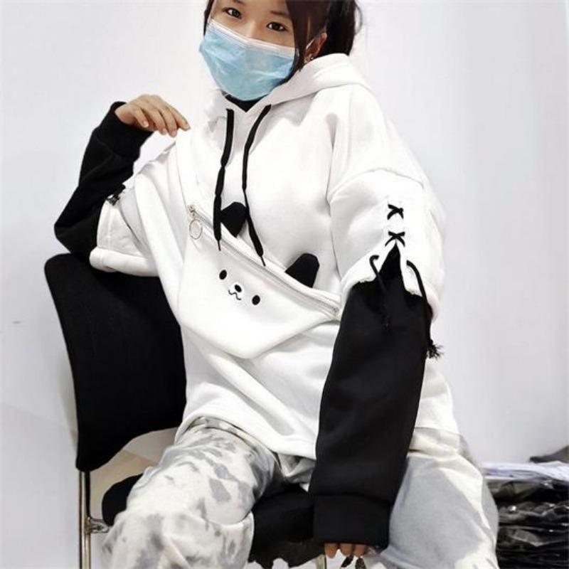 Winter Korean Warm Hoodie Ruili Bear Anime Hoodie Women Kawaii Round Neck Long Sleeve Hoodie Fashion Super Street