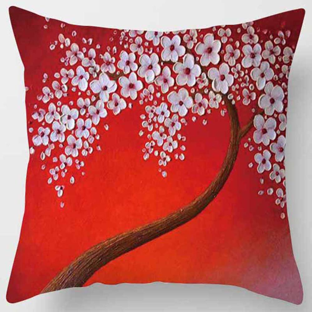 Breathable Pillow Protectors Cases, Peach Skin Velvet Personality Three-dimensional Oil Painting Tree Flower Pattern Sofa Pillow Cushion Cover, Soft S