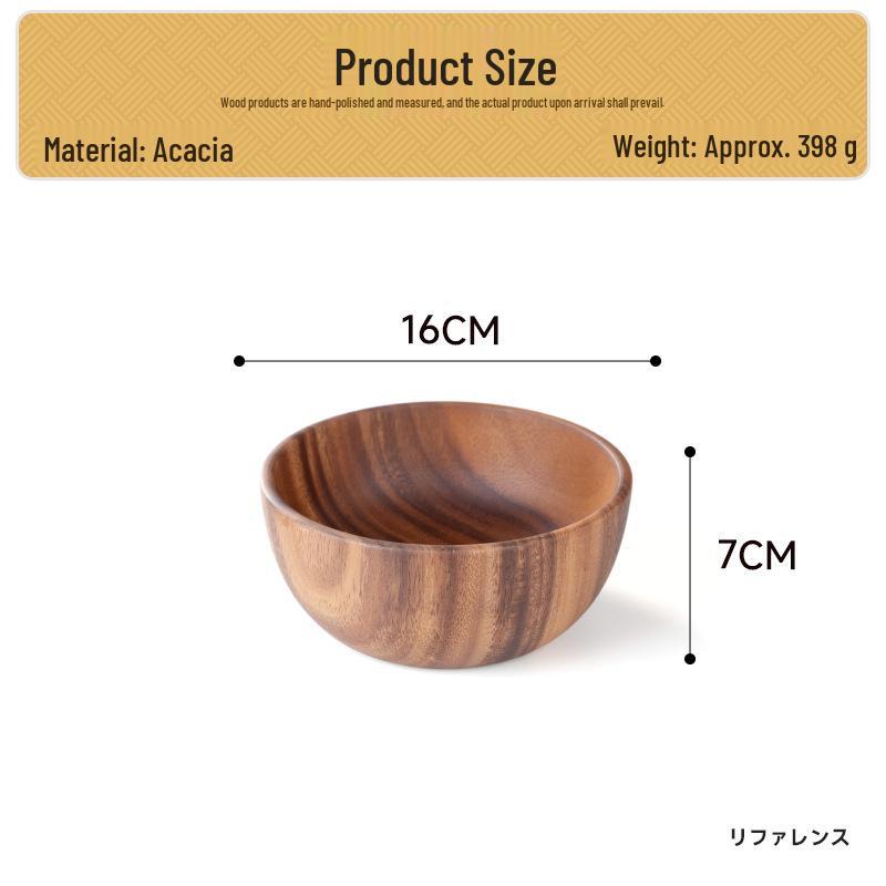 Acacia Wood Salad and Rice Bowl - Large Round Wooden Basin Tableware