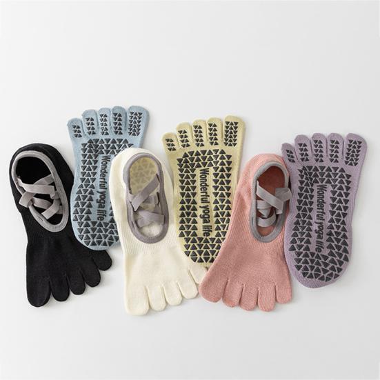 1 Pair Yoga 5-Toe Socks with Non-slip Gripper Breathable Mid-calf Socks Summer Women Ballet Dance Pilates Cotton Toe Crew