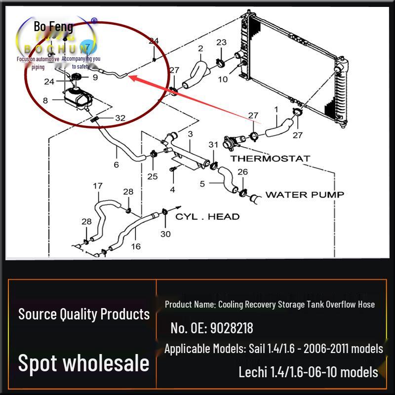 Chevrolet Lacetti 1.4/1.6 Coolant Reservoir Hose Car Accessory