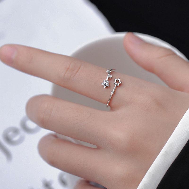 ANENJERY Pentagram Cyrkon Hollow Star Regulowany pierścionek dla kobiet Proste piękne akcesoria Ins