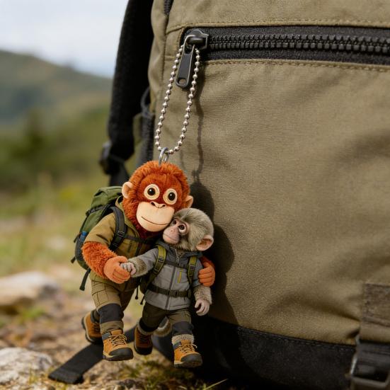 Monkey Keychain Cute Baby Monkey Acrylic Charm 2D Monkey Holding Plush Toy Hanging Pendant for Backpack Purse Car Keys