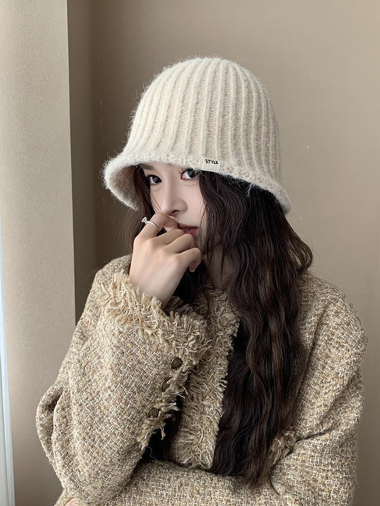 Knit Bucket Hat Women Autumn Winter Big Head Girth Solid Color Warm Fisherman Cap Match Premium Feeling Woolen Outdoor M571