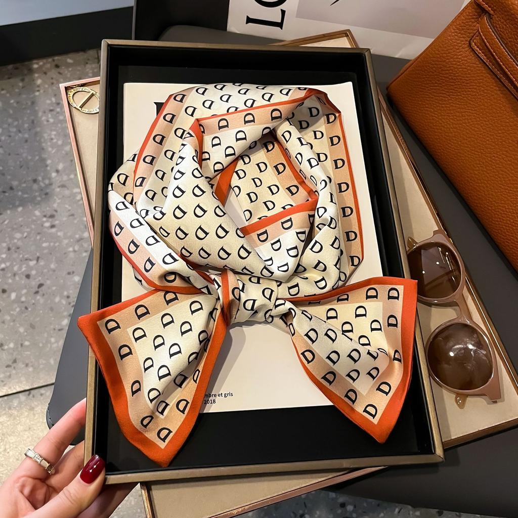 Long small silk scarf spring and summer new with shirt streamer multi-functional belt hair tie high-end printed scarf