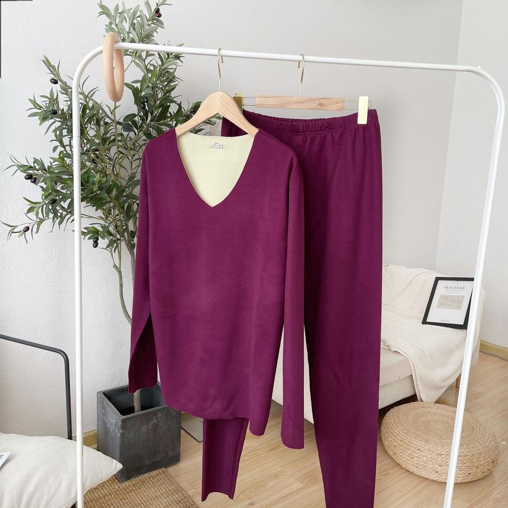 Autumn Winter Man Woman Warm Clothing Long Johns Underwear Legging High Flexible V-Neck Solid Color Pajamas Sets Long Sleeve T-Shirts + Trousers