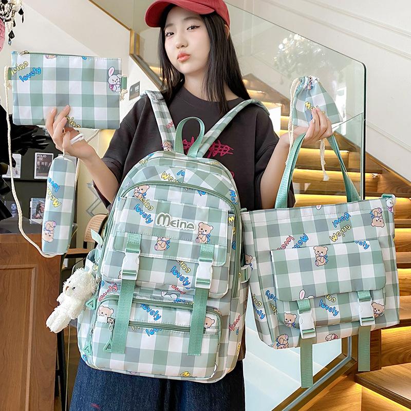 New Schoolbag for Elementary School Students  Junior High School Girls  Five Piece Set for Children's School Backpack