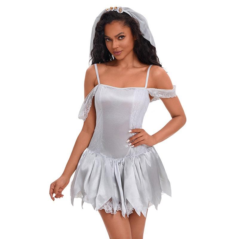 Neues Damen Halloween Gespenst Brautkostüm weißes Netzkleid Party Bühnenshow Kostüm