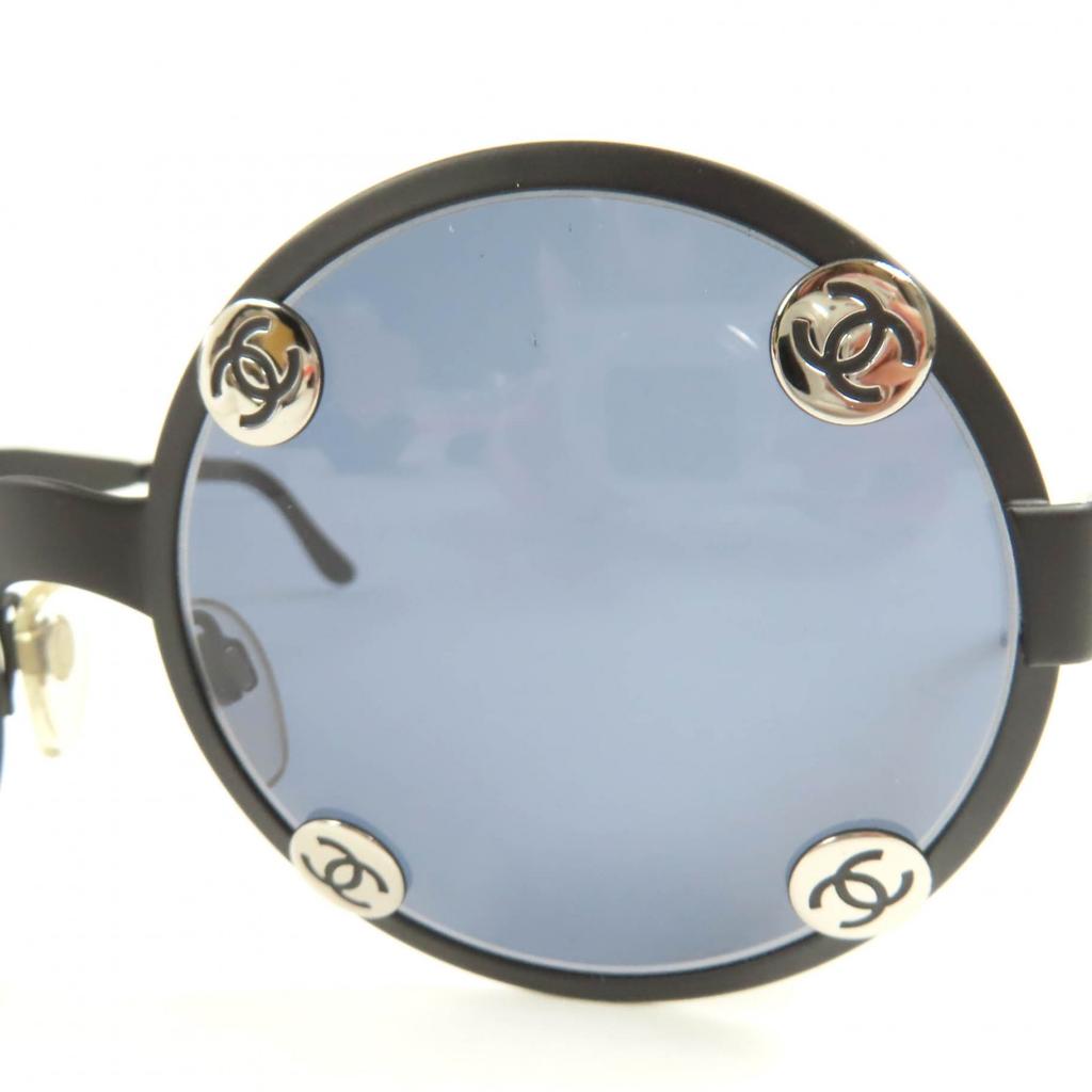 Excellent CHANEL Sunglasses COCO Mark Round Matt Black Women 08841 Used