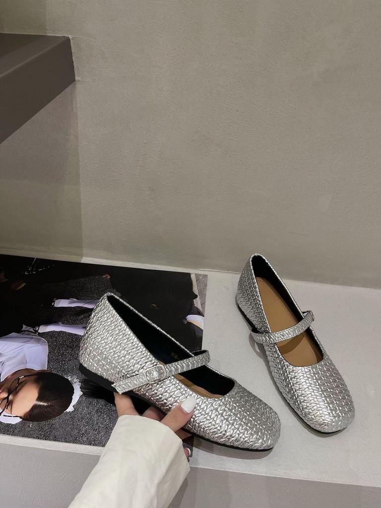 2025 Retro Woven Mary Jane Ballet Flats with Inner Lift, Square Toe, One-Strap Design for Women