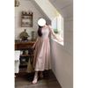 Pink temperament gentle dress women's collar shoulder short sleeves summer waist slim and thin skirt