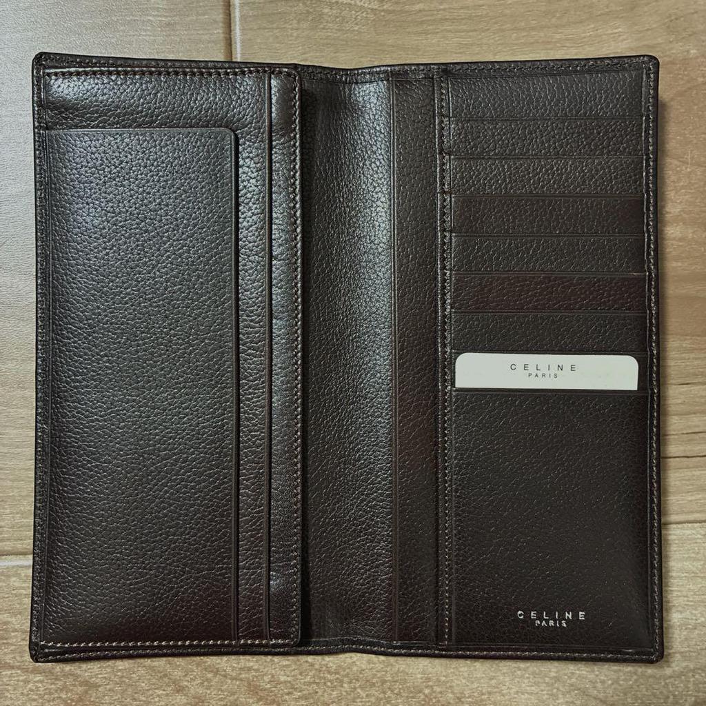 Used Celine Long Wallet Bi-fold Leather Dark Brown