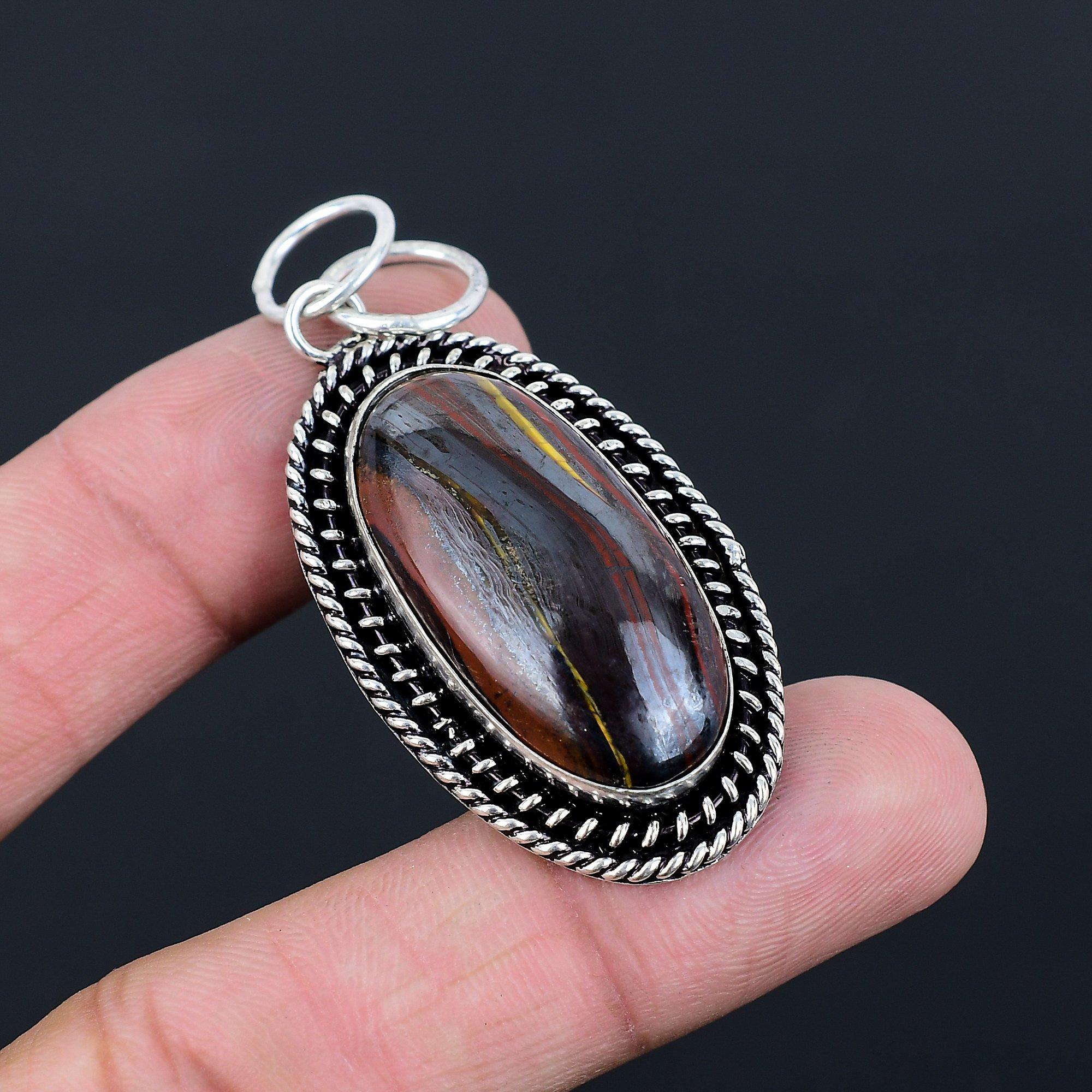 Natural Iron Tiger Eye Bezel Handcrafted Daughter Pendant 925 Sterling Silver