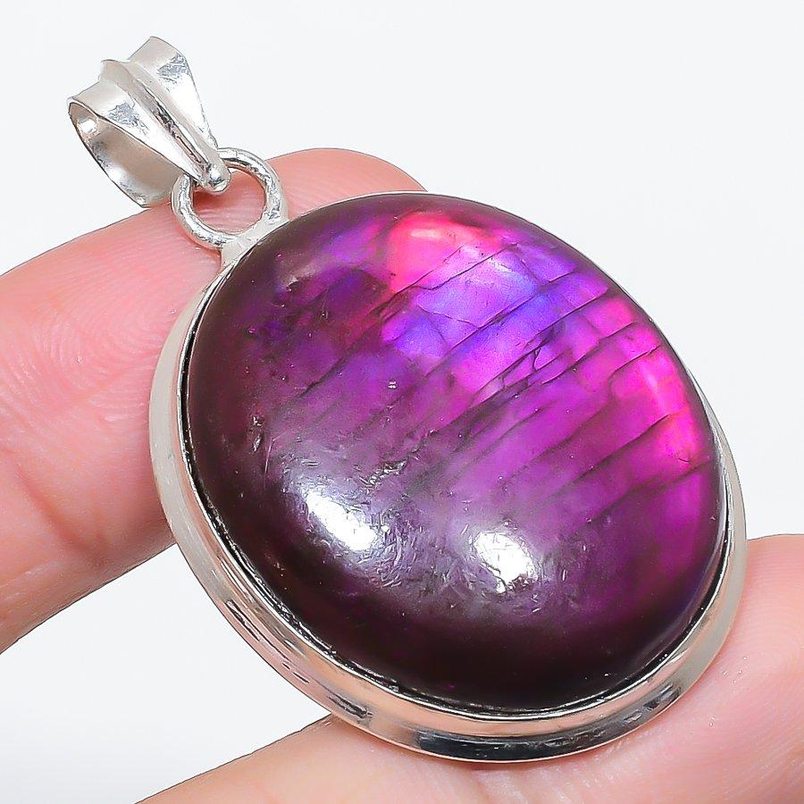 

Natural Pink Labradorite Gemstone 925 Sterling Silver Jewelry Pendant 1.97 s1f95