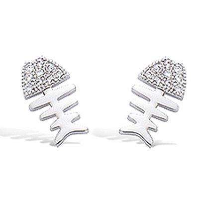 [N6897] - White 'Fish' Silver Earrings (rhodium-plated) - 10x5 Mm