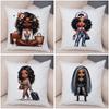 Fashion Cartoon African Girl Pillow Case Soft Plush Cushion Cover for Sofa Home Decor Cute Black Women Throw Pillowcase