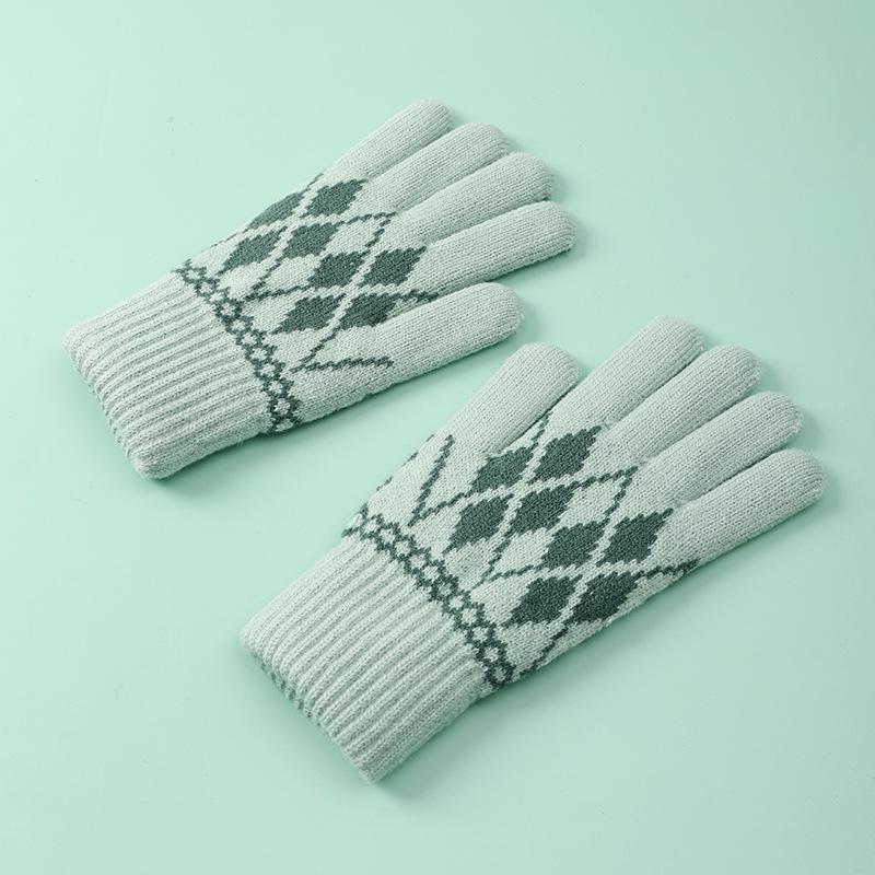 

Теплые двухслойные трикотажные перчатки для сенсорных экранов - женские зимние шерстяные перчатки для велоспорта One Size зелёный