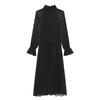Damen Sommer Neu Französisch Retro Gepunktet Rollkragen Plissiert Chiffon Kleid Damen