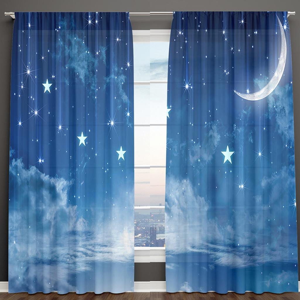 3D-Druck, blau, schwarz, Sternenhimmel-Serie, Milchstraße, Kind, 2-teilig, Schattierungsvorhang für Wohnzimmer, Schlafzimmer, Dekor, Stangentasche