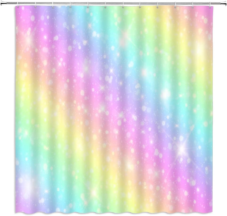

Rainbow Shower Curtain Cartoon Pattern Cute Boho Modern Simple Girls Decoration Bathroom Bathtub Decoration Set with Hooks 90x180CM