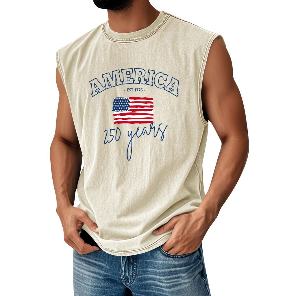 Herren Bedrucktes Rundhals-Used-Look-Oberteil Lässige Komfort-Weste