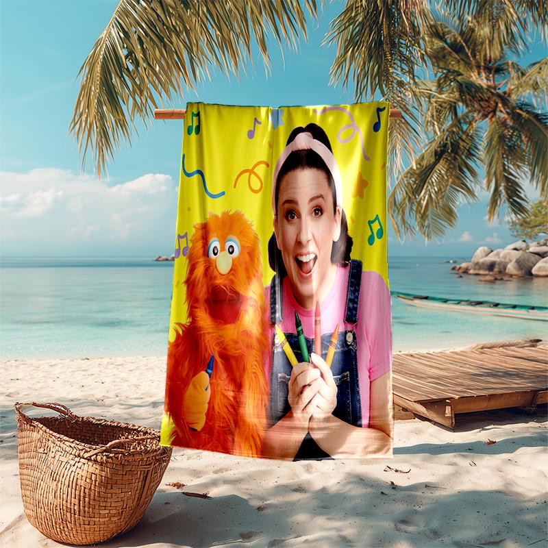 Beach Towel with Ms. Rachel1 Pattern - soft,absorbent,machine washable Lightweight&Modern,swimming,Travel Essentials