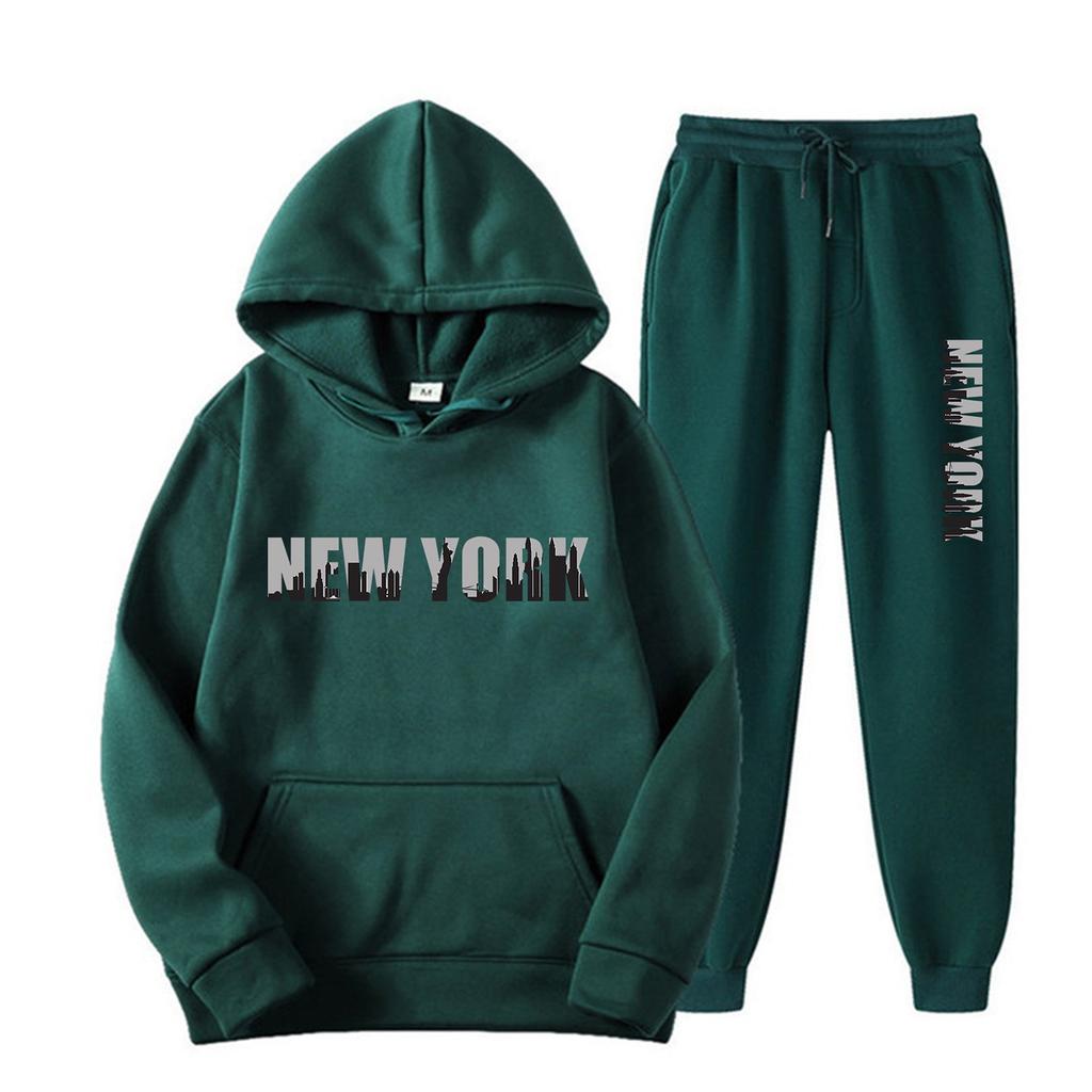 New Fleece Women's Casual Sportswear Hooded Sweatshirt Two-piece Set Casual Set European and American Trendy Brand Men's Loose Fit