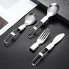 Stainless Steel Folding Spoon Fork Cutter Straw Brush Outdoor Camping Picnic Hiking Collapsible Cutlery Flatware Utensils