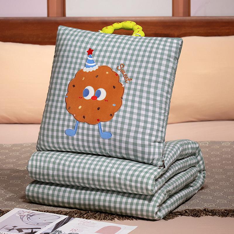 

Cartoon Striped Pillow Blanket 2-in-1 Air Conditioner Quilt for Car Soft Breathable Multi-Use Nap Blanket Women Gift 35x35cm(100x150cm)