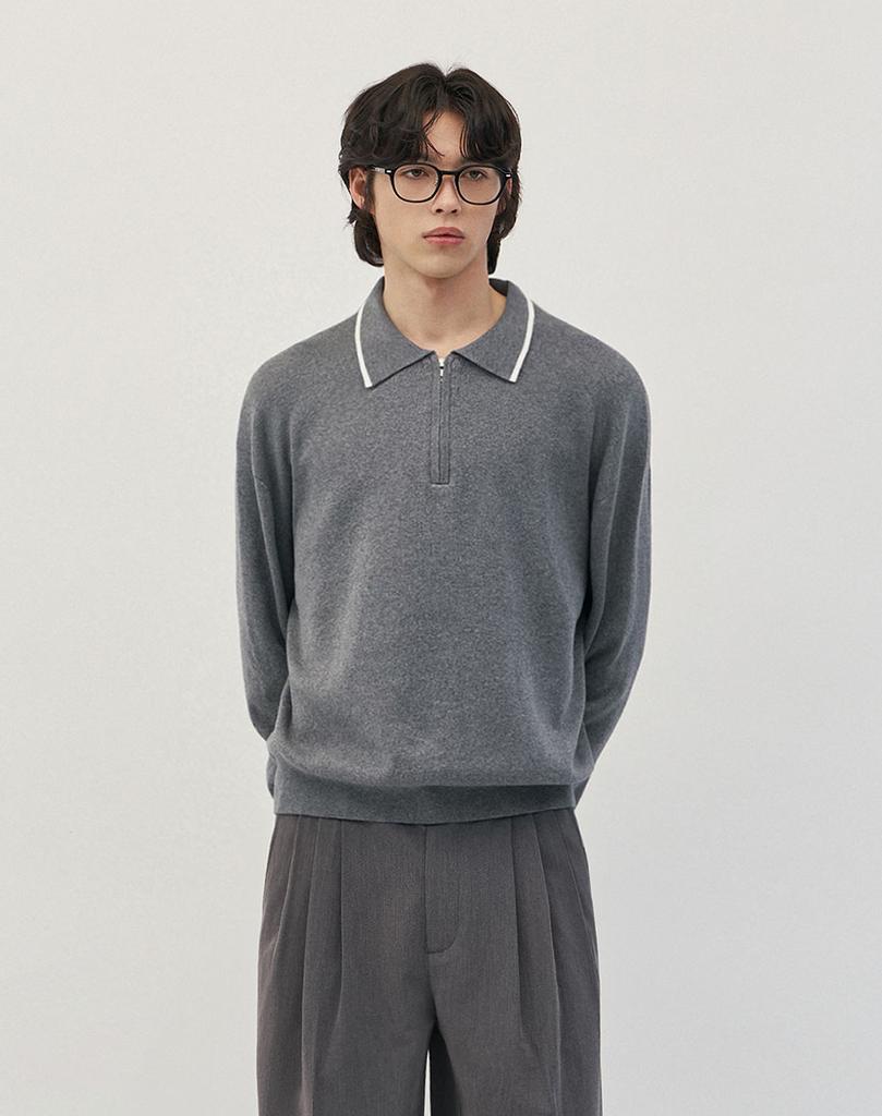WORK ON BODY OFF Tre Semi Oversized Cotton Half Zip-Up Knit [Gray]