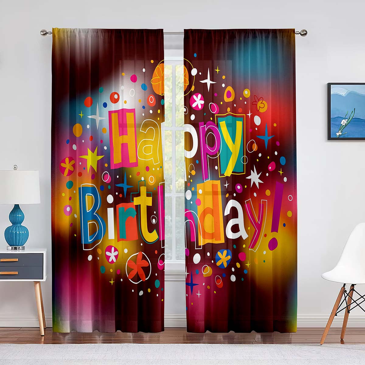 

Празднование Дня рождения Яркие Шары Прозрачные Шторы для Гостиной Вуаль Штора Спальня Тюль Штора Оконные Драпировки Декор 1 PCS W100XH250cm&Grommet Top