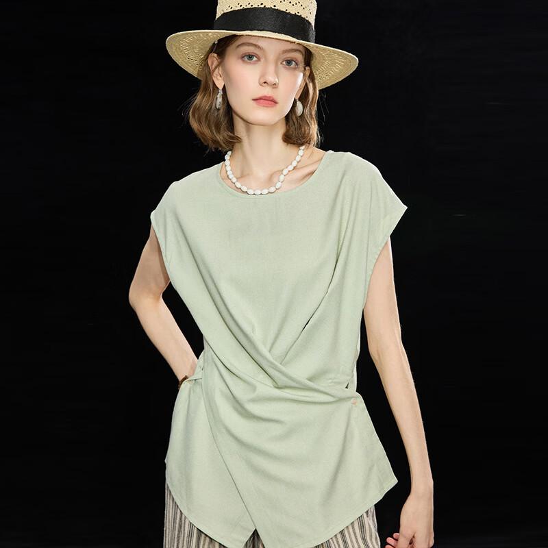 Women s Irregular Cross Design Sleeveless Pleated T-shirt M зелёный