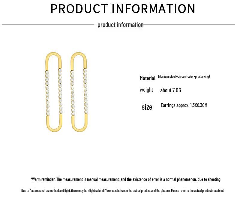 Französische minimalistische geometrische U-förmige Zirkon Titanstahl Ohrringe, 18K vergoldete Stecker