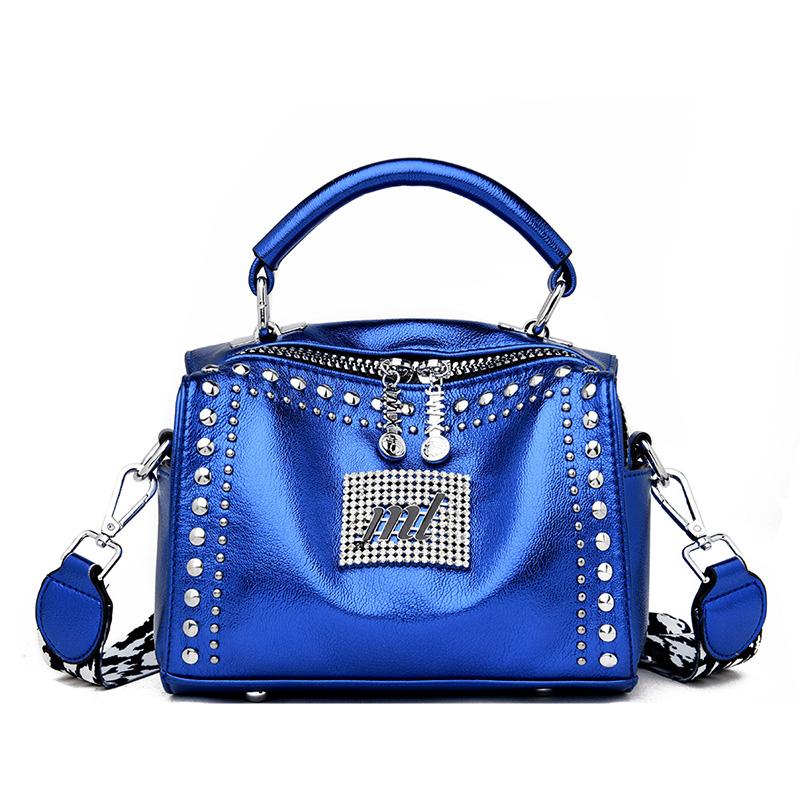

Брендовые женские кожаные сумки, модная женская сумка с заклепками, черные сумки через плечо большой емкости для женщин, новинка 2020 года, роскошная сумка на плечо синий