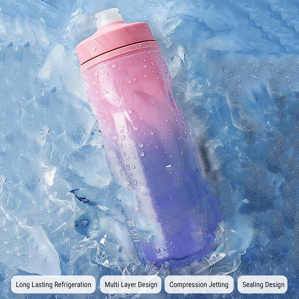 Bike Water Bottle 610ml Large Capacity Insulated Squeeze Cycling Drink Bottle for Hiking Running Travel Blue to Pink Gradient