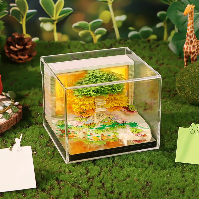 Time Piece Calendar 2026 Desk Calendar With Led Light 3D Tear-Away Calendar Paper Carving Art Memo Pad Notepad Gift Christmas