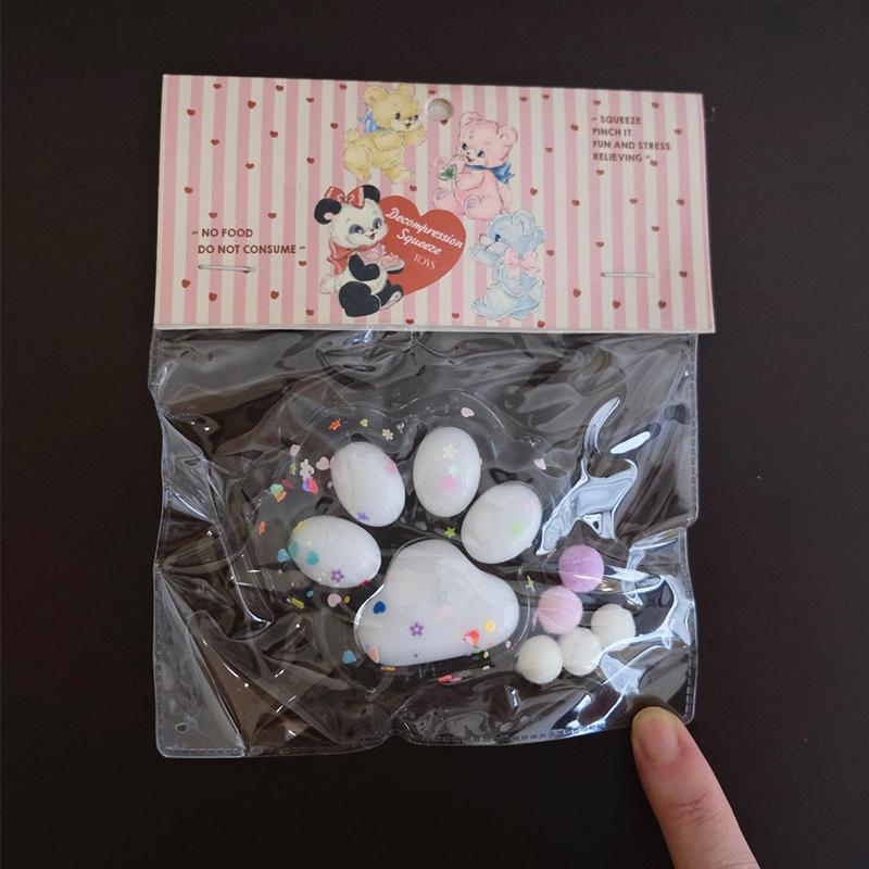 Kawaii Glitter Cat Paw Stress Relief Squeeze Toy Food Grade Soft TPR Slow Rising Toy for Kids Sensory Play Use