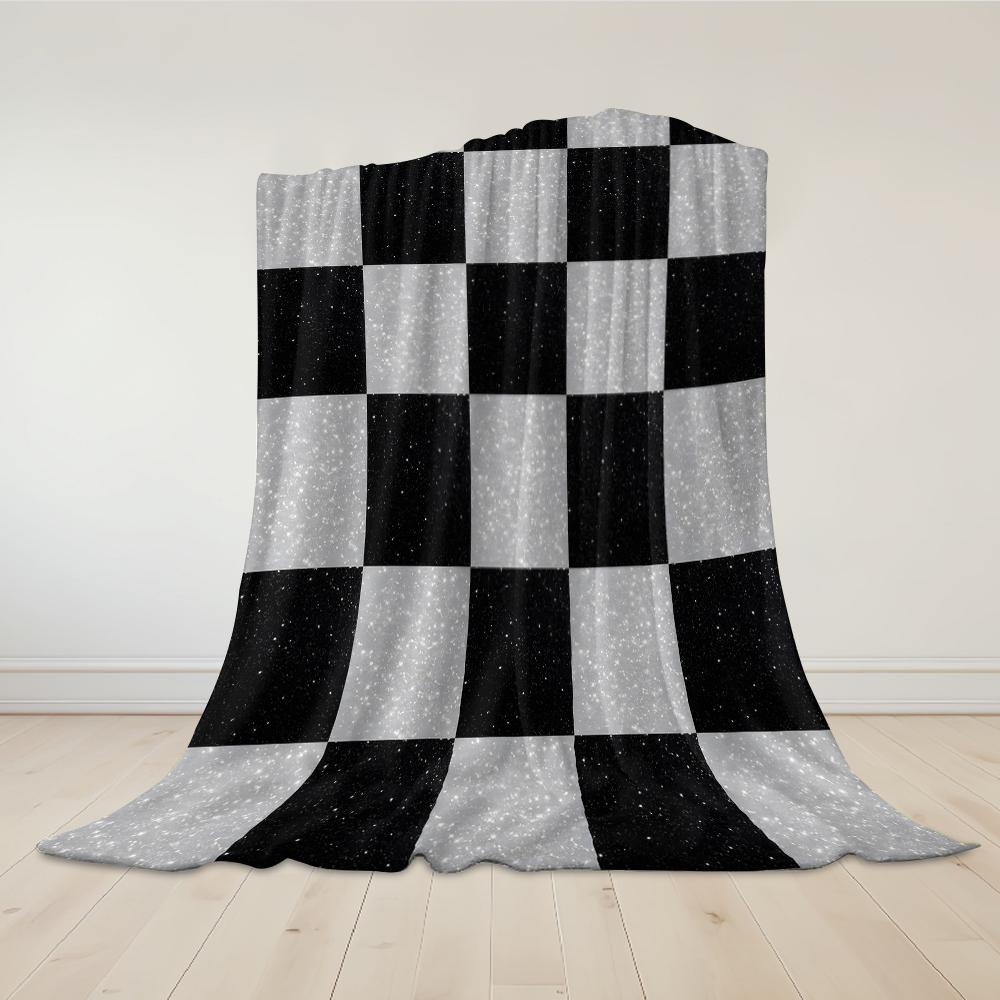Glitter Checker Flannel Blanket Warm Soft Halloween Christmas Couch Warm Cozy Decorative Decor Gift For All Season