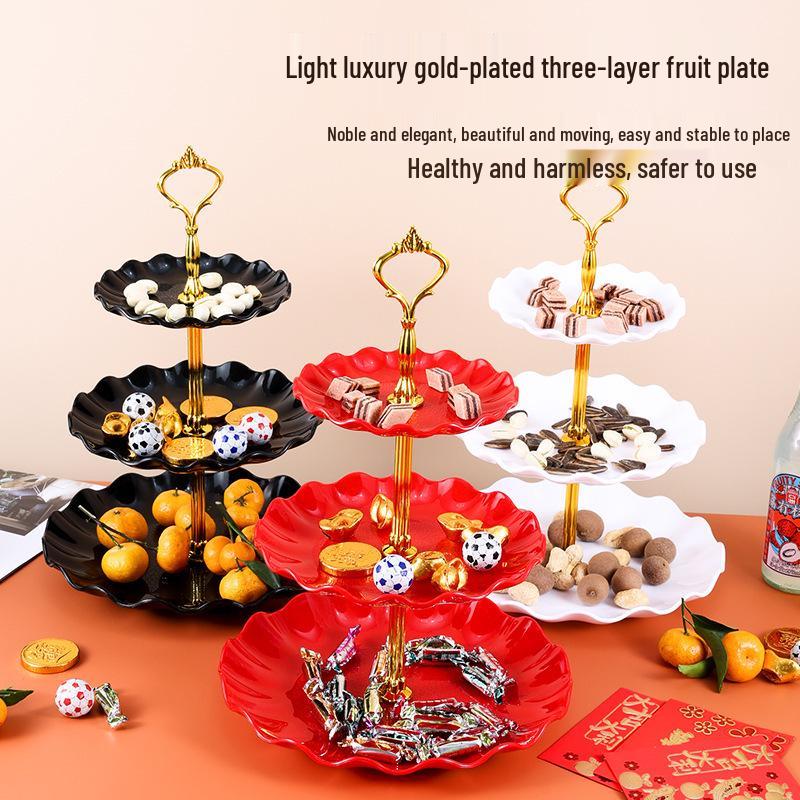 European Three-Tier Plastic Fruit & Cake Stand for Weddings & Holidays