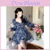 Casual Womens Floral Midi Dress With Moir Fabric And Long Bubble Sleeves For Autumn