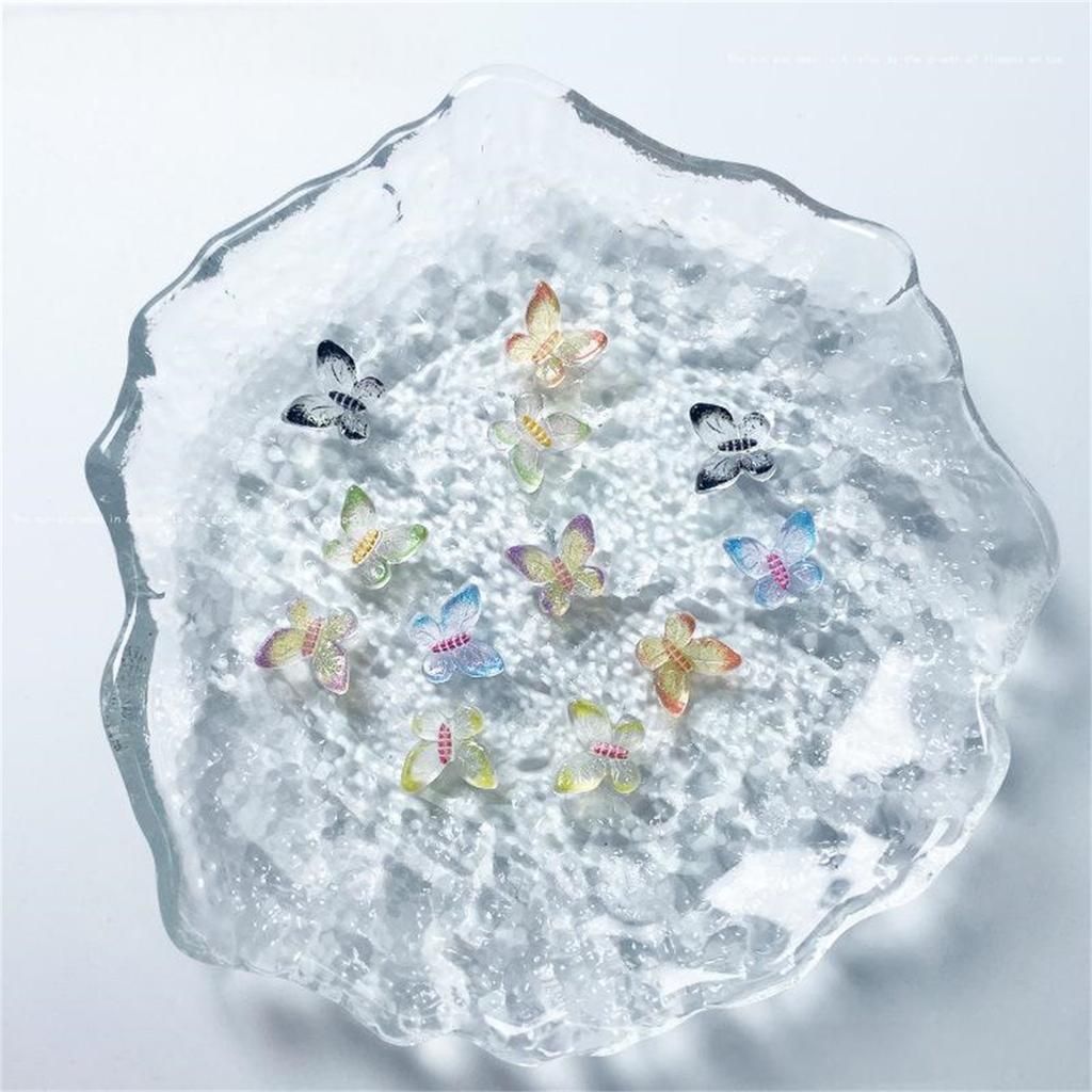 50pcs Resin Clear Candy Color Glitter Butterfly Nails Art Flat Back Rhinestones Appliques DIY Scrapbook Decor Crafts Accessories