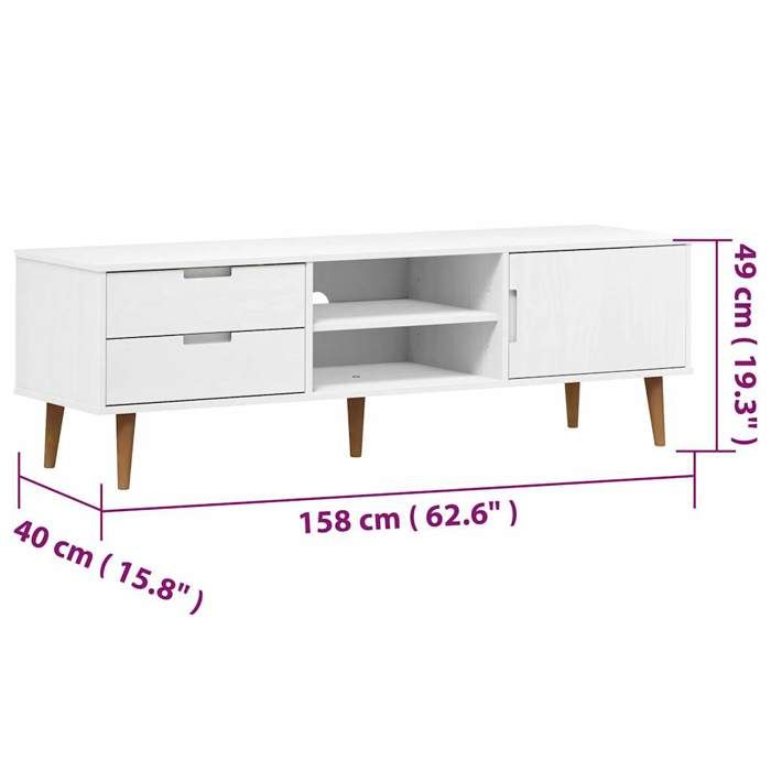 VidaXL TV Cabinet MOLDE White 158x40x49 Cm Solid Pine Wood