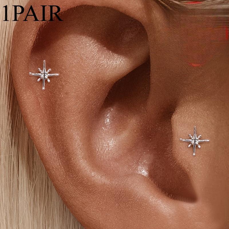 1PAIR women's fashion stud earrings, octagonal star stud earrings, simple, small and versatile, suitable for gift-giving daily vacation wear