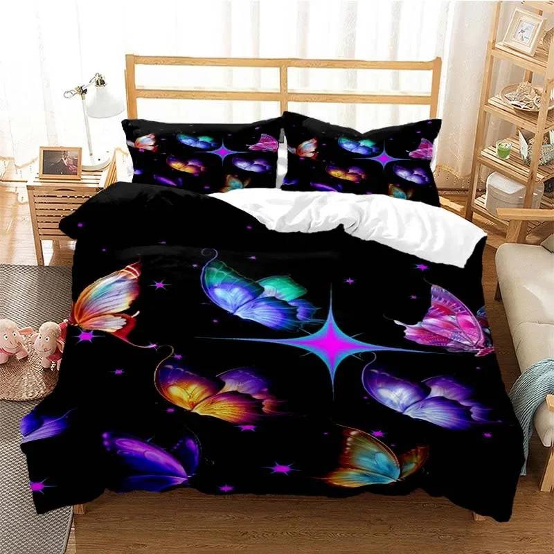 Purple Lavender Butterfly Comfortable Duvet Quilt Cover Pillowcase Bedding Set Children Bedroom Decoration Home Textile