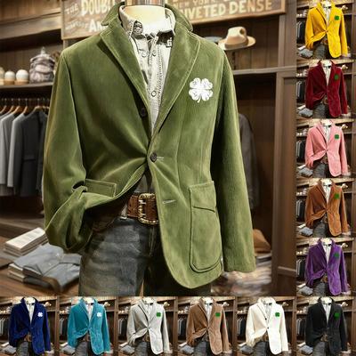 Men's Printing Corduroy Warm Pocket Suit Jacket Cardigan Men's Casual Suit
