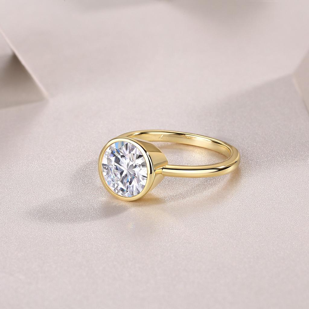 Nabest   CopperGold Plated Women Rings 3EX VVS1 D Color Round Cut 3 CT Real Moissanite Lab Diamond Ring Fine Jewelry