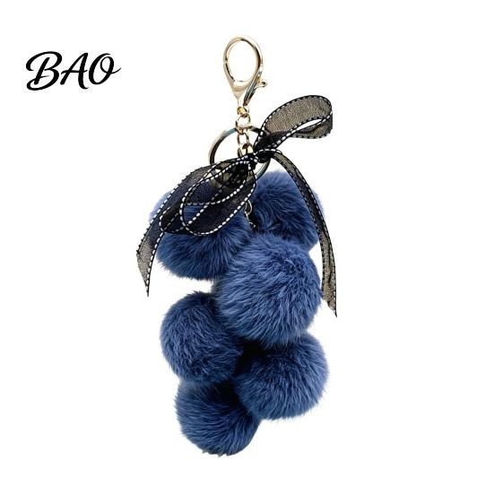 Fruit Bag Charm Plush Grape Keychain for Handbags, Fuzzy Cluster with Bow, Decorative Fluffy Ball Keyring Backpacks and Purses Accessory