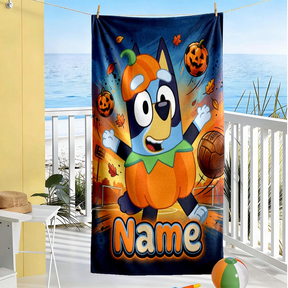 Bluey Soccer Fun Customized Name Beach Towel High Absorbency & Quick-Dry Portable for SwimmingBeachCamping Travel Beach AccessoriesGym